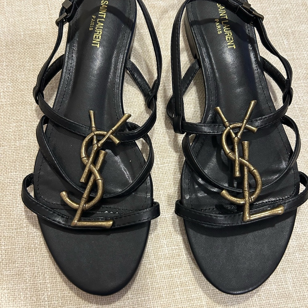 Copy… Saint Laurent Black Logo Strappy Sandals. Size 8